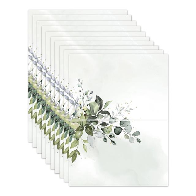 Cartões de Mesa em Aquarela Verde para Casamento - Conjunto Floral com 10 Unidades, Fácil de Dobrar e Decorar.