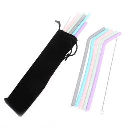 Acessórios da cozinha de silicone reutilizável canudos bebendo dobrável palha flexível com escovas de limpeza suprimentos festa crianças ferramentas barra - Image 6