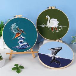 DIY Bordado Kit para Iniciantes, Cisne Baleia e Animal Ponto Cruz, Padrão impresso, Costura Arte, Pintura Artesanato, Decoração de casa - Image 3