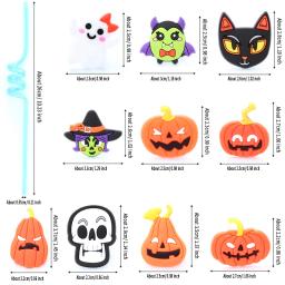Canudo plástico descartável para o tema halloween, canudos estilo cartoon, morcegos abóbora, forma do crânio, fontes do partido do aniversário das crianças, 12pcs - Image 6