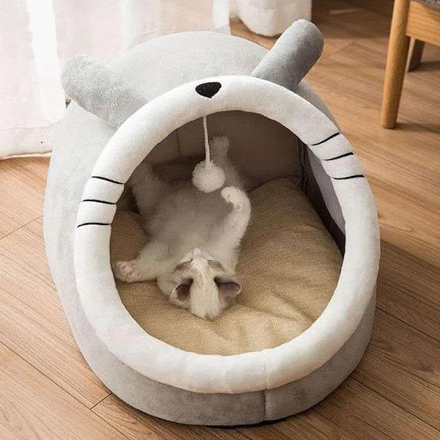 Cama de Caverna Auto-Aquecedora e Confortável para Gatos e Cães Pequenos, Dobrável, Removível e Lavável