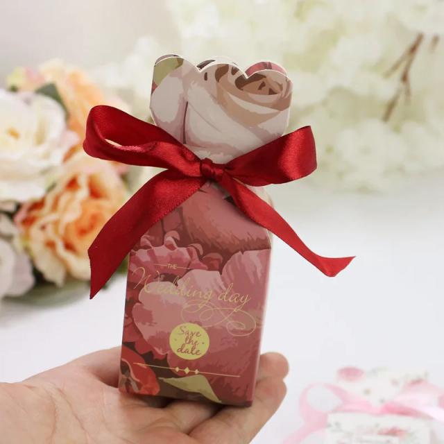 Caixa de Doces Floral Fishtail para Casamento e Aniversário - 10/20/30 Peças com Fita Decorativa