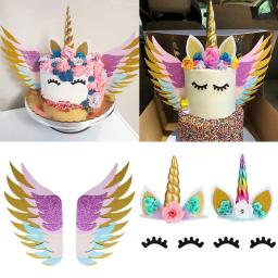 Tema do unicórnio Bolo Toppers, arco-íris, chifre asas, menina festa de aniversário, DIY Decoração, Cupcake Wrapper, Fontes do partido - Image 2
