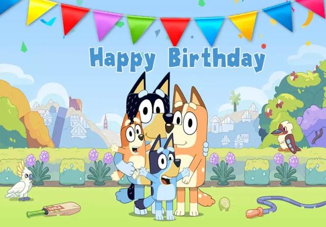 Decoração Infantil para Aniversário com Banner de Anime Bluey e Bingo Família, Medidas 150x90cm