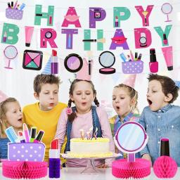 Maquiagem tema aniversário utensílios de mesa descartáveis copos de placa de papel para spa maquiagem menina festa batom lábios vermelhos balão presente dos namorados - Image 5