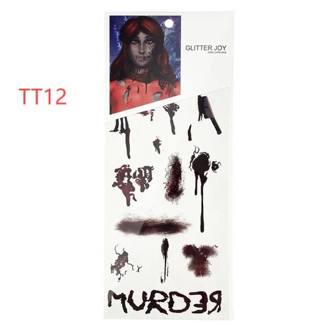 Adesivos 3D de Halloween Crystal Terror - Decorações de Horror, Tatuagens Temporárias e Acessórios de Festa