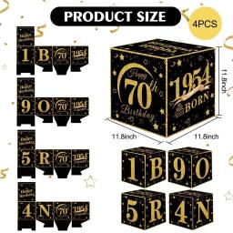 Caixas de presente de aniversário preto e dourado para homens e mulheres, decoração de festa temática de graduação, 70th Born 1954, 4 peças - Image 2