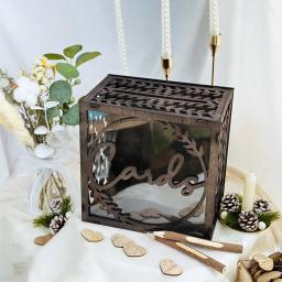 Caixas De Cartão De Casamento De Madeira Com Janela, Caixa De Cartão De Presente Envelope, Chuveiro De Bebê, Aniversário, Festa De Graduação, Decoração, Marrom, 1Pc - Image 5