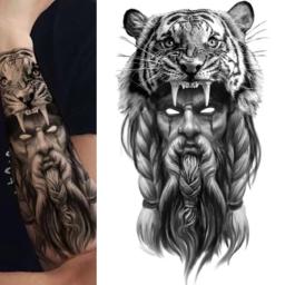 Animal Pattern Tattoo Stickers Set, Transferência de água Adesivos, Meia Imagem Grande Braço, Cabeça De Leão De Tigre, Decalques Corporais Poderosos - Image 6