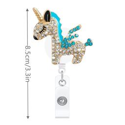 Porta-cartão retrátil strass para menino e menina, titular do cartão de peito, carretel de crachá, vidro bonito, pônei, elefante, ovelha, coelho, enfermeira - Image 3