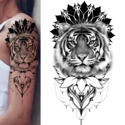 Animal Pattern Tattoo Stickers Set, Transferência de água Adesivos, Meia Imagem Grande Braço, Cabeça De Leão De Tigre, Decalques Corporais Poderosos - Image 4