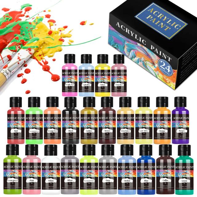 Conjunto de Tintas Acrílicas em 24 Cores para Pintura em Tecido, Roupas, Calçados e Couro - Ideal para Projetos DIY