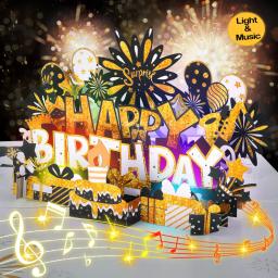 Cartões de aniversário 3D com envelope, luz e música, cartão de feliz aniversário, cartão de presente pop-up musical para homem e marido - Image 1