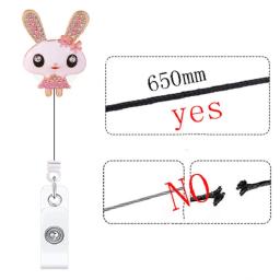 Porta-cartão retrátil strass para menino e menina, titular do cartão de peito, carretel de crachá, vidro bonito, pônei, elefante, ovelha, coelho, enfermeira - Image 2