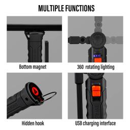 Recarregável Camping Lanterna LED, Luz de trabalho com ímã e gancho, IP64 impermeável, 5 modos de iluminação, Adequado para trabalho noturno - Image 5