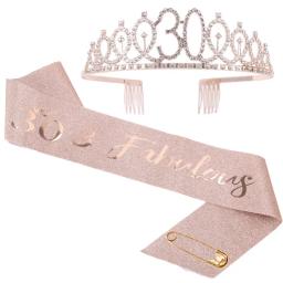 Faixa de cetim com coroa de cristal para meninas, decoração de aniversário, tiara, feliz aniversário, aniversário, fonte de festa, 18, 21, 30, 40, 50, ouro rosa - Image 5