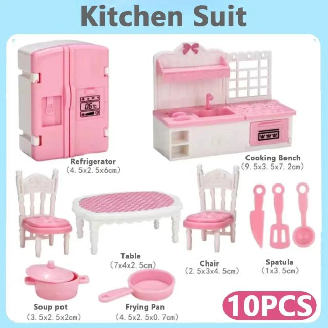 Brinquedo Miniatura Móveis Cozinha Rosa 10 Peças
