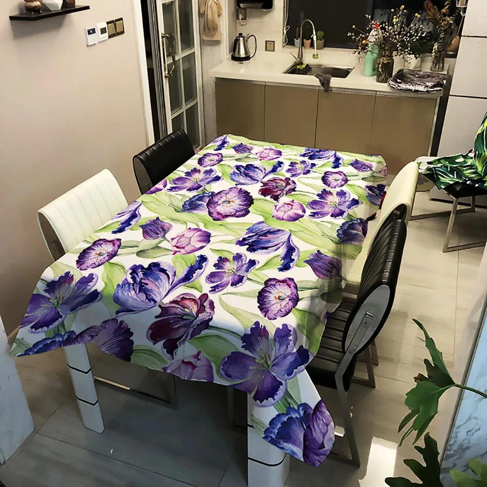 Toalha de mesa 3D de estilo rural com flores e árvore, toalha de mesa retangular impermeável para festa, casa e cozinha - Image 1