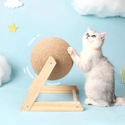 Gato arranhando bola brinquedos, sisal e madeira, triângulo estável, material interno, arranhão resistente, arranhão legal na rotação do carrinho - Image 1