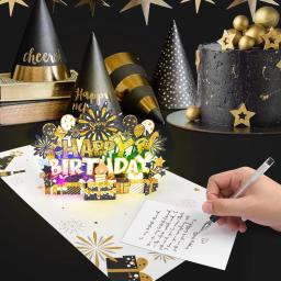 Cartões de aniversário 3D com envelope, luz e música, cartão de feliz aniversário, cartão de presente pop-up musical para homem e marido - Image 3