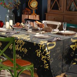 Toalha de mesa descartável preta e dourada com festa temática, reunindo decoração, 18, 21, 30, 40, 50, 60, 70, aniversário, 1pc - Image 5
