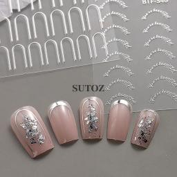 3d adesivos para nail art, nail art, francês, prata, ouro, geométrico, listra, curva, onda, slider, manicure wraps, nlbt-s47 - Image 5