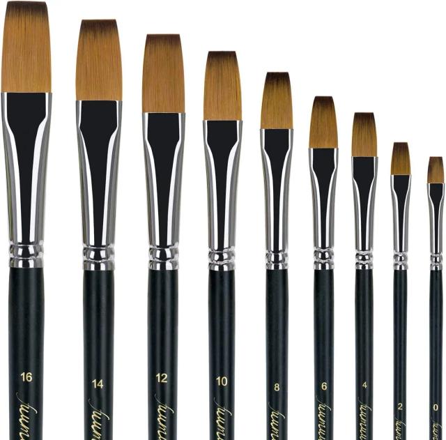 Conjunto de 9 Pincéis Professionais de Cerda Chata para Aquarela, Acrílico e Pintura Liner