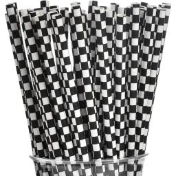 Preto e branco Checkered Racing Paper Straws, biodegradável, descartável, canudos para festa de aniversário, decorações, 10-100pcs - Image 1