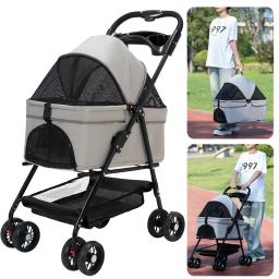 Carrinho de estimação dobrável de 4 rodas, cadeira de viagem para cães, corredor com cesta de armazenamento para cachorro e gato, suprimentos ao ar livre - Image 1