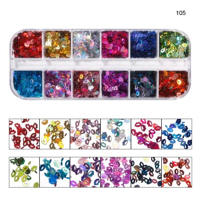 Conjunto de Lantejoulas Iridescentes com Glitter para Unhas – 12 Cores e Tamanhos Mistos para Arte em Unhas Acrílicas