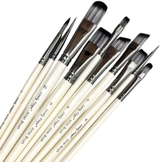 Kit de 10 Pincéis Artísticos de Nylon para Aquarela e Acrílico com Diferentes Formatos e Cerdas