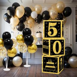 Caixas de Cartas de Aniversário para Adultos, Dourado e Preto, Presente de Papel, Artigos de Festa, 30 Anos, 40 Anos, 50 Anos - Image 2