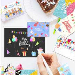 Feliz aniversário cartão conjunto, Cartão de mensagem criativo, Combinação DIY, 30pcs envelope e adesivo, 20pcs - Image 3