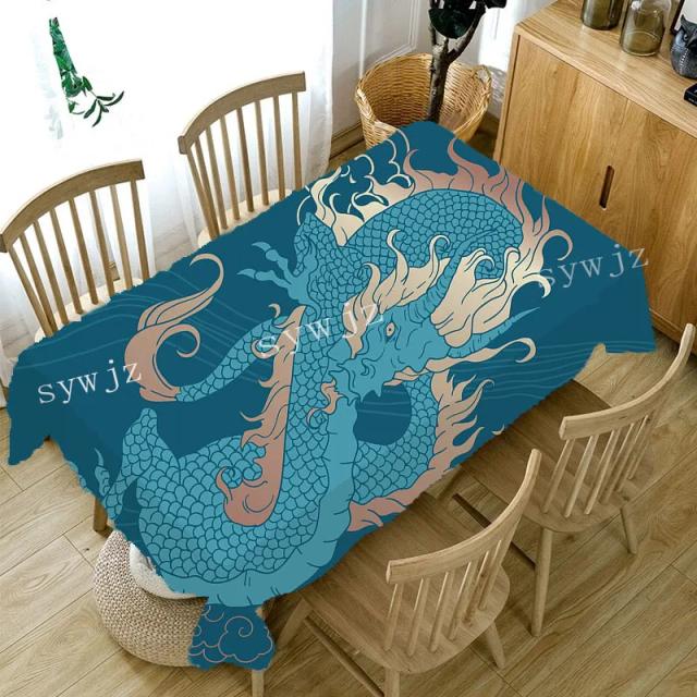 Toalha de Mesa Retangular Dinossauro Impermeável e Oilproof para Jantar - Decoração Marinha e Colorida para Cozinha