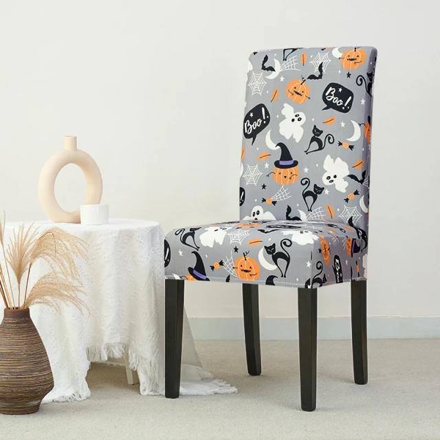 Capa de Cadeira de Halloween com Estampa de Abóbora, Anti-Sujo e Lavável - Ideal para Festas, Banquetes e Cozinhas