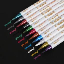 Canetas caligrafia metálica com ponta dupla, pincel fino, arte marcador caneta, artesanato Scrapbooking, tomada de cartão, artigos de papelaria, 10 cores - Image 4
