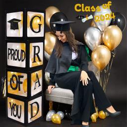 Festa de formatura 2024 decorações 4 pçs caixa de balão preto grande orgulhoso de você classe de 2024 festa de formatura do ensino médio faculdade - Image 2