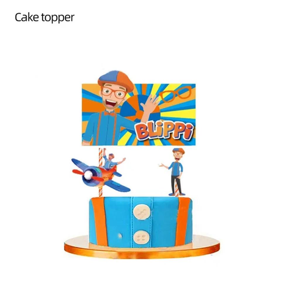 Blippiing tema festa de aniversário decoração festa talheres balão banner bolo topper pano de fundo para menino chá de bebê fontes de festa - Image 1