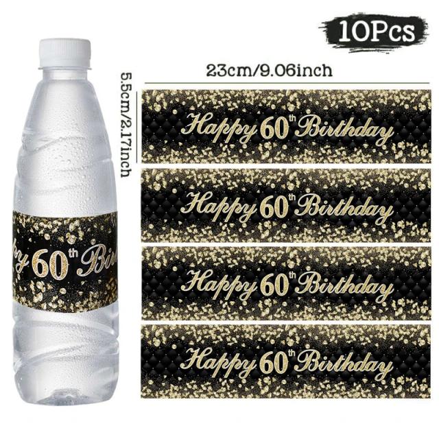 Elegante Decoração de Aniversário Preto e Ouro com Adesivos e Suprimentos para Festas de 18 a 60 Anos