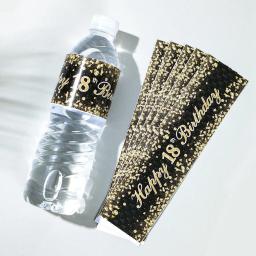 Preto e Ouro Garrafa De Aniversário Adesivos, Decoração De Festa Suprimentos, Decoração De Mesa, 18 21 30 40 50 60 - Image 1