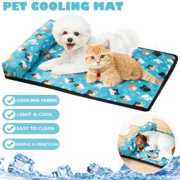 Cama para dormir com travesseiro para animais de estimação Almofada de resfriamento para cães Cobertor de seda de gelo Colchão de gelo - Image 1