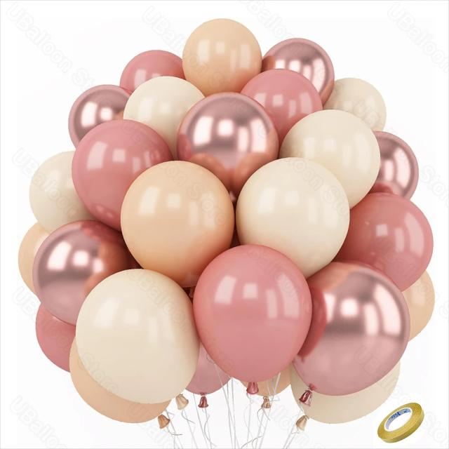 Conjunto de 40 Balões Rosa Empoeirado Boho e Pele Bege para Decoração de Aniversário e Chuveiro de Bebê
