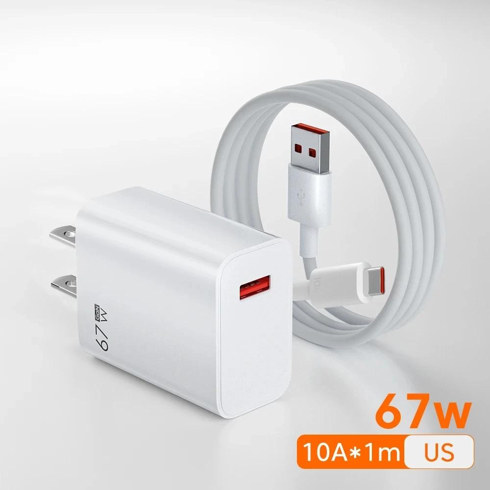 Xiaomi 67w carregador turbo carga rápida adaptador ue/eua cabo usb tipo c para redmi nota pro mi 13 lite k60 k60e k50 civi 3 2 - Image 1